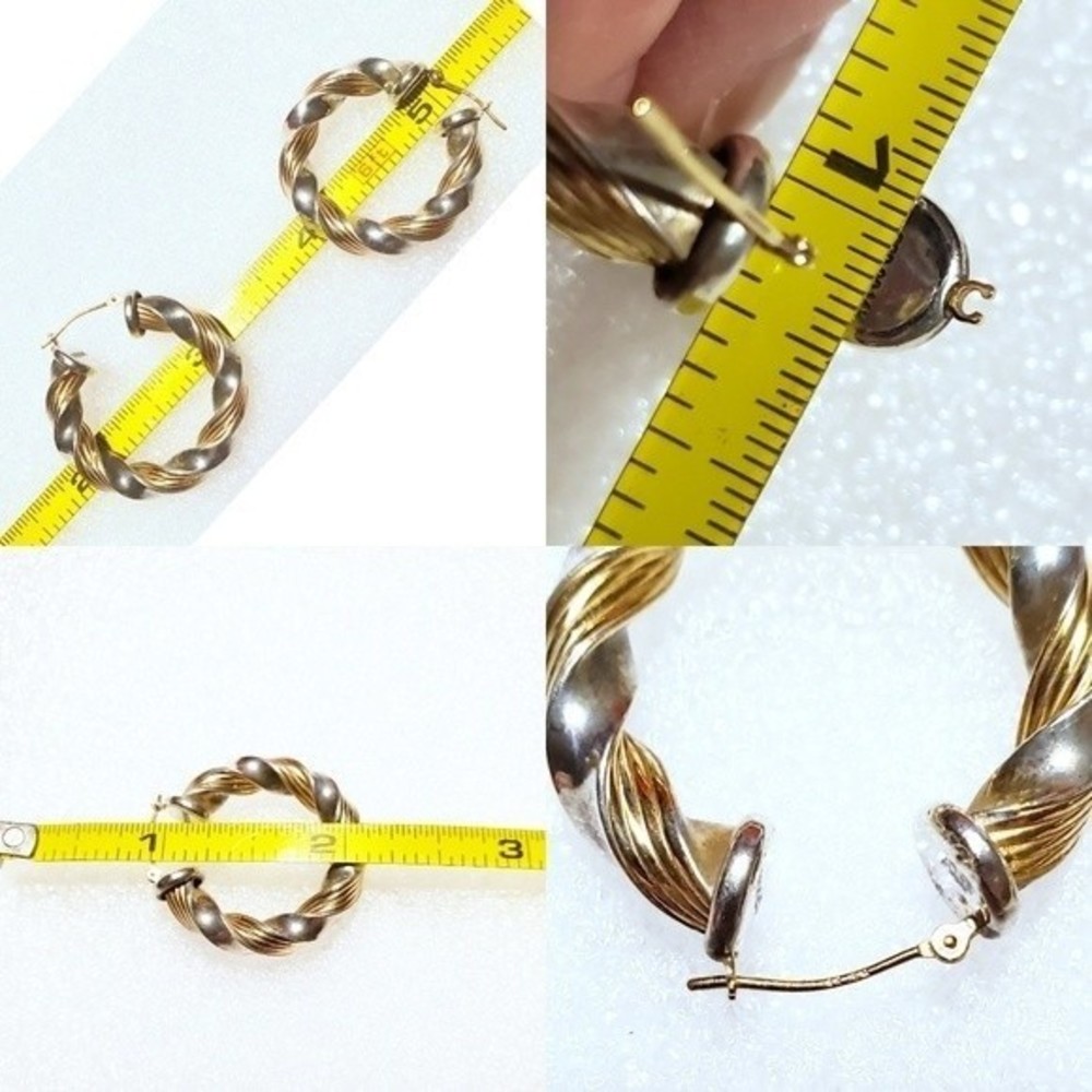 Peter Brams 14K Gold Hoops Twisted Rope Design 925 Sterling Silver - Picture 12 of 16